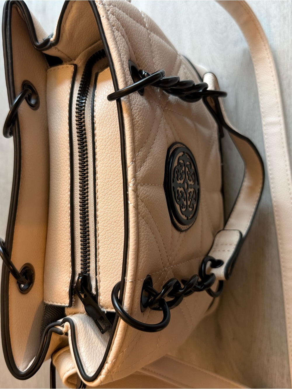Quilted Cream Tote Bag with Black Trim - Picture 8 of 9